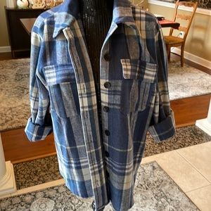 12th tribe plaid flannel Shacket in a poly wool blend